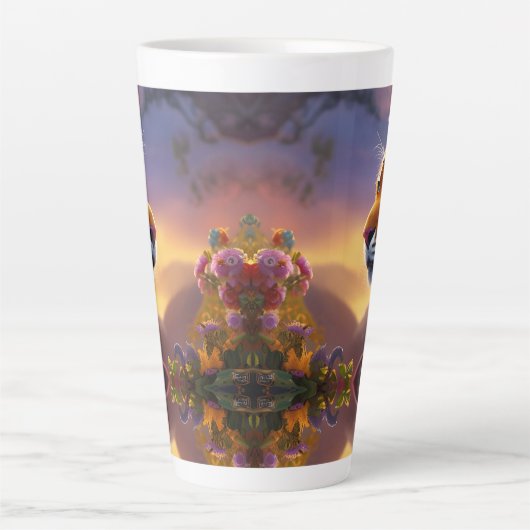 Blauwe tijger en roze bloemen latte mok (Voorkant)