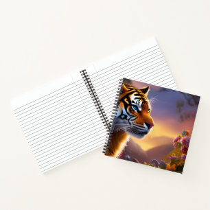 Blauwe tijger en roze bloemen notitieboek