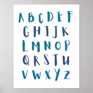 Blauwe tinten alfabet hoofdletters Kinder kamer Poster