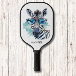 Blauwe tinten Gekke Zebra Modern Monogram Pickleball Paddle