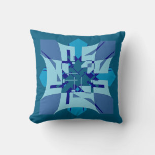 Blauwe tinten op turquoise abstracte bloemmotief kussen