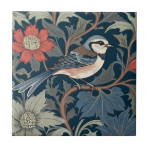 Blauwe Tit William Morris stijl Rechts tegenover B Tegeltje