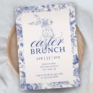 Blauwe toile bloemkonijn Chinoiserie Brunch Kaart