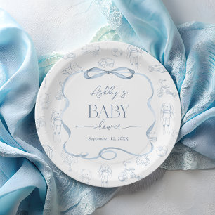Blauwe Toile De Jouy Babykamer Baby Shower Papieren Bordje