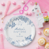 Blauwe Toile de Jouy Bloemendoop Papieren Bordje (Feest)