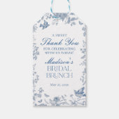 Blauwe Toile De Jouy Bruids Brunch Favorieten Cadeaulabel (Voorkant)