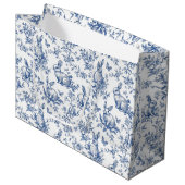 Blauwe Toile de Jouy Paashaas Groot Cadeauzakje (Voorkant Gekanteld)