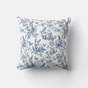 Blauwe Toile de Jouy Paashaas Kussen