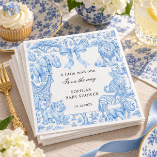 Blauwe Toile de Jouy Safari Jongen Baby Shower Servet