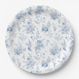 Blauwe Toile De Jouy Vintage Bloemmotief Chinoiser Papieren Bordje