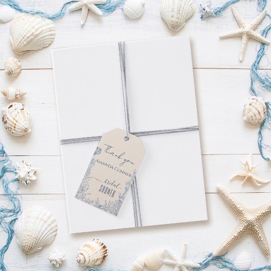 Blauwe toile oceaanthema Bruiloftsfeest Cadeaulabel