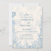 Blauwe Toile Ocean thema bruiloft Kaart (Voorkant)