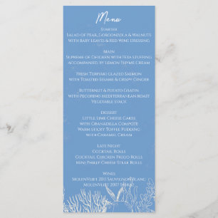Blauwe Toile Ocean thema bruiloft Menu