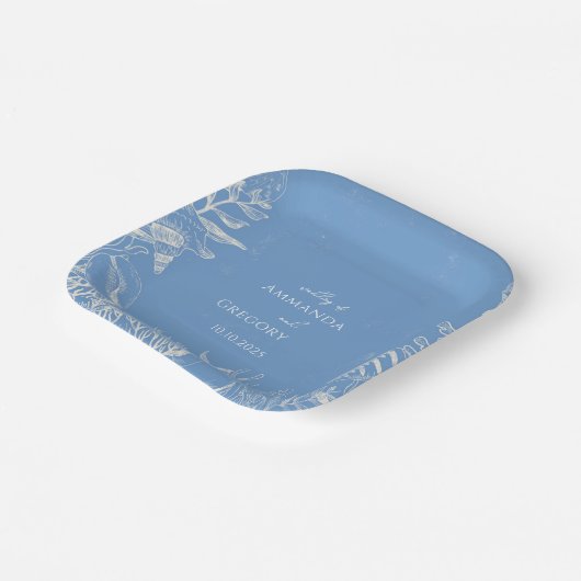 Blauwe Toile Ocean thema bruiloft Papieren Bordje (Gebogen)