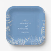 Blauwe Toile Ocean thema bruiloft Papieren Bordje (Voorkant)