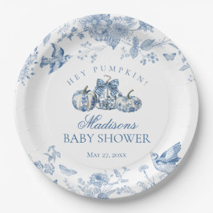 Blauwe Toile Pompoen Franse Herfst Bloemige Baby S Papieren Bordje