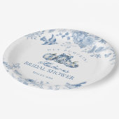 Blauwe Toile Pompoen Franse Herfst Bloemrijke Brui Papieren Bordje (Gekanteld)