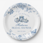 Blauwe Toile Pompoen Franse Herfst Bloemrijke Brui Papieren Bordje (Voorkant)