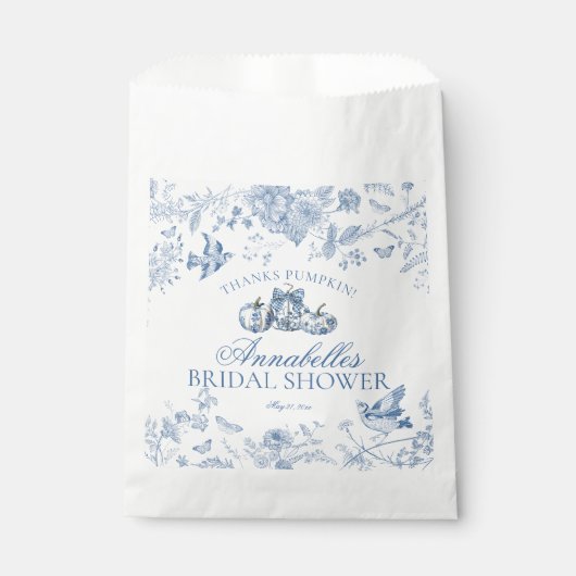 Blauwe Toile Pompoen Herfst Bruids Shower Dessert Bedankzakje (Voorkant)