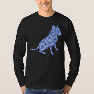 Blauwe Tonen Zittende Pit Bull Hond Ras Scoop T-shirt