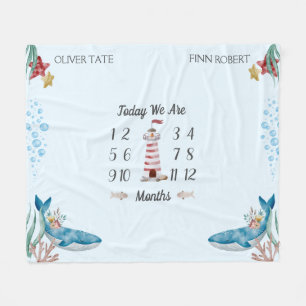 Blauwe tonijn Twin Baby Milestone Fleece Deken