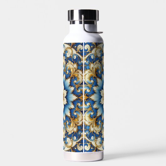Blauwe Toon Bloemen Design Waterfles (Links)