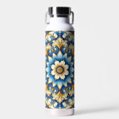 Blauwe Toon Bloemen Design Waterfles (Voorkant)