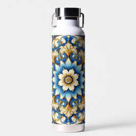 Blauwe Toon Bloemen Design Waterfles