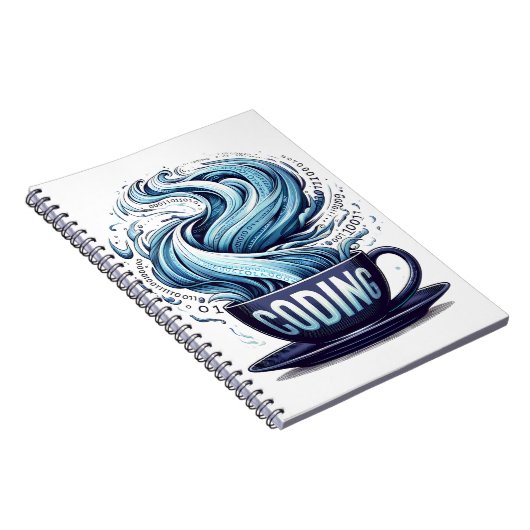 Blauwe Toon Codering Koffie Binaire Nummers Progra Notitieboek (Rechterzijde)