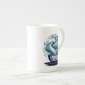 Blauwe Toon Codering Koffie Binaire Nummers Progra Porselein Kop (Voorkant rechts)