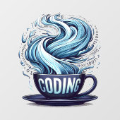 Blauwe Toon Codering Koffie Binaire Nummers Progra Raamsticker (Vel)