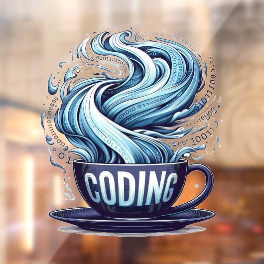 Blauwe Toon Codering Koffie Binaire Nummers Progra Raamsticker (Vel 2)