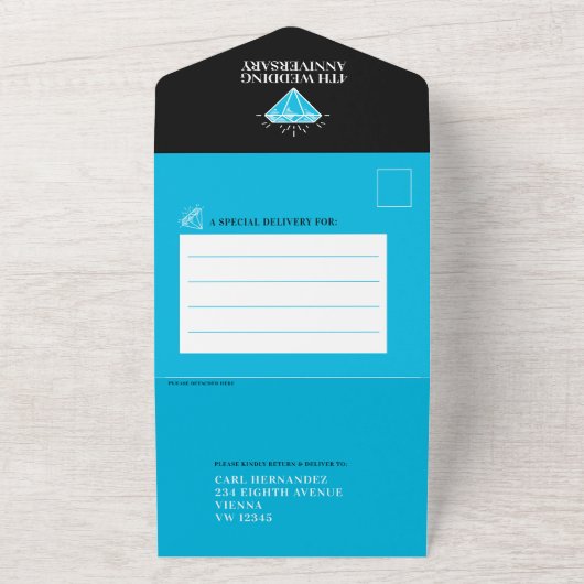 Blauwe topaas 4e huwelijksverjaardag edelsteen all in one uitnodiging (Buitenkant)