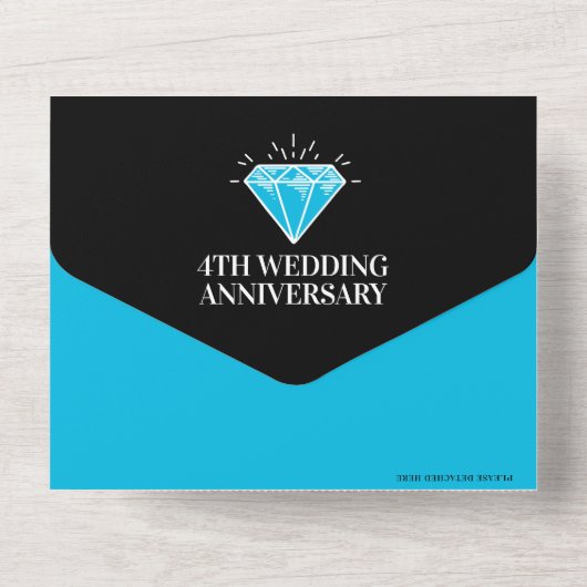 Blauwe topaas 4e huwelijksverjaardag edelsteen all in one uitnodiging (Achterkant)