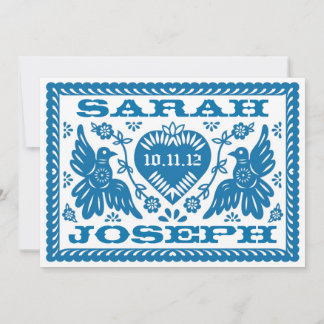 Blauwe Tortelduifjes Papel Picado Weddenschap Kaart