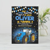 Blauwe Tractor 3e verjaardagsfeestje Kaart (Staand voorkant)