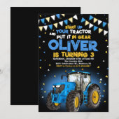 Blauwe Tractor 3e verjaardagsfeestje Kaart (Voorkant / Achterkant)