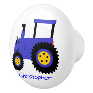 Blauwe Tractor Ontwerp Gepersonaliseerd Keramische Knop
