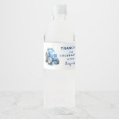Blauwe Tractor Verjaardag Waterfles Etiket Wrapper (Voorkant)