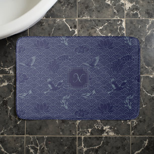 Blauwe traditionele Japanse golf Seigaiha monogram Badmat
