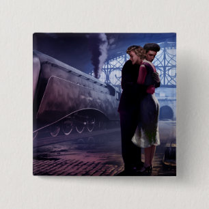 Blauwe trein 2 vierkante button 5,1 cm