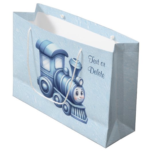 Blauwe Trein Gift Bag Groot Cadeauzakje (Voorkant Gekanteld)