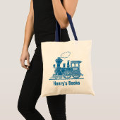 Blauwe trein kinder met de naam id library canvas  tote bag (Voorkant (product))