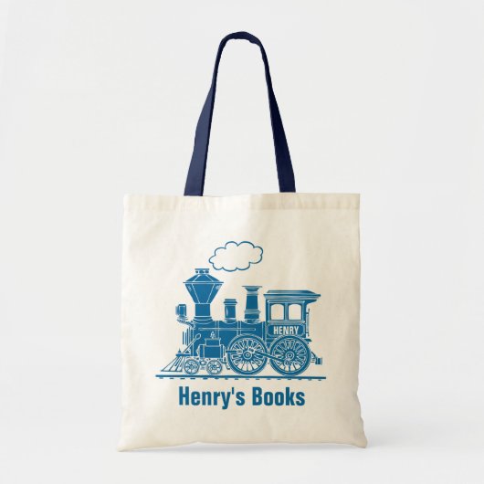 Blauwe trein kinder met de naam id library canvas  tote bag (Voorkant)
