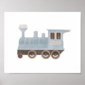 Blauwe Trein Kinderkamer Decor Poster (Voorkant)
