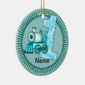 Blauwe trein nummer 1 keramisch ornament (Rechts)