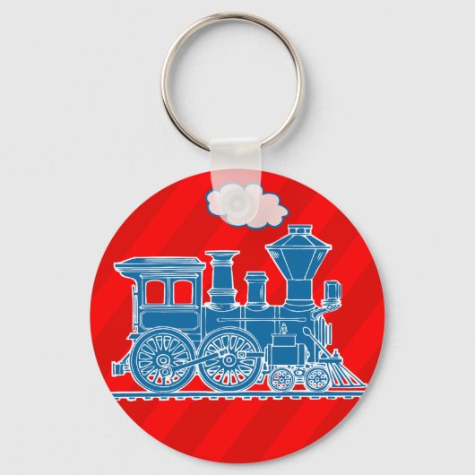 Blauwe trein op rode jongens sleutelhanger (Voorkant)