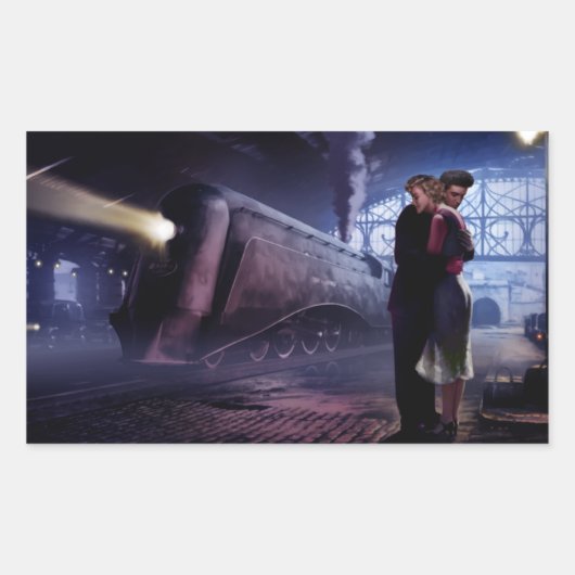 Blauwe trein rechthoekige sticker (Voorkant)