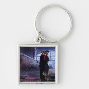 Blauwe trein sleutelhanger