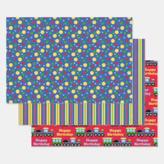 Blauwe treinmotor en steenkoolauto inpakpapier vel